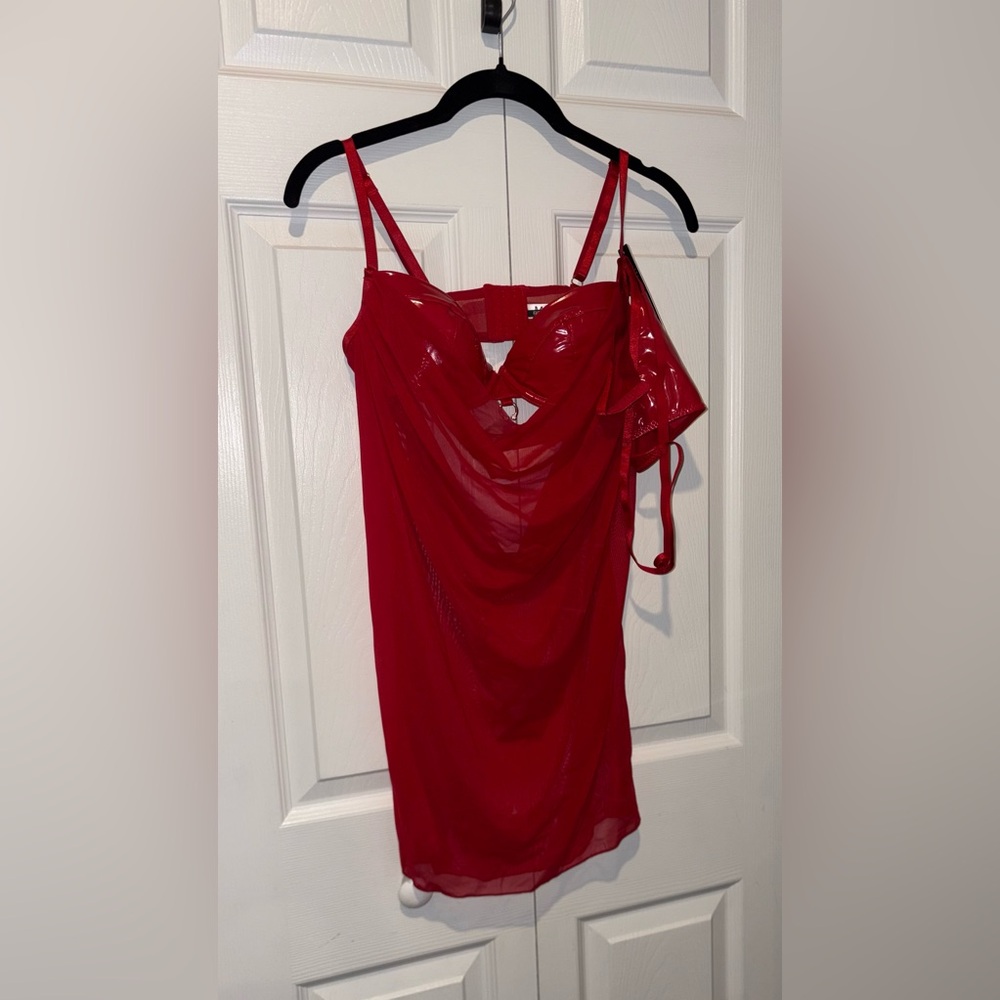 Fashion Nova Vibrant Red SEXY Mesh Babydoll Dress - Picture 3 of 7